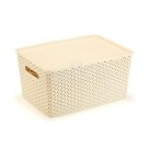 KIT 3 CAIXAS ORGANIZADORAS COM TAMPA GRANDE 15 LITROS RATTAN CREME PLASNORTHON